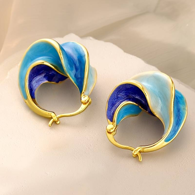 Blue Enamel Earrings in Vintage Gold